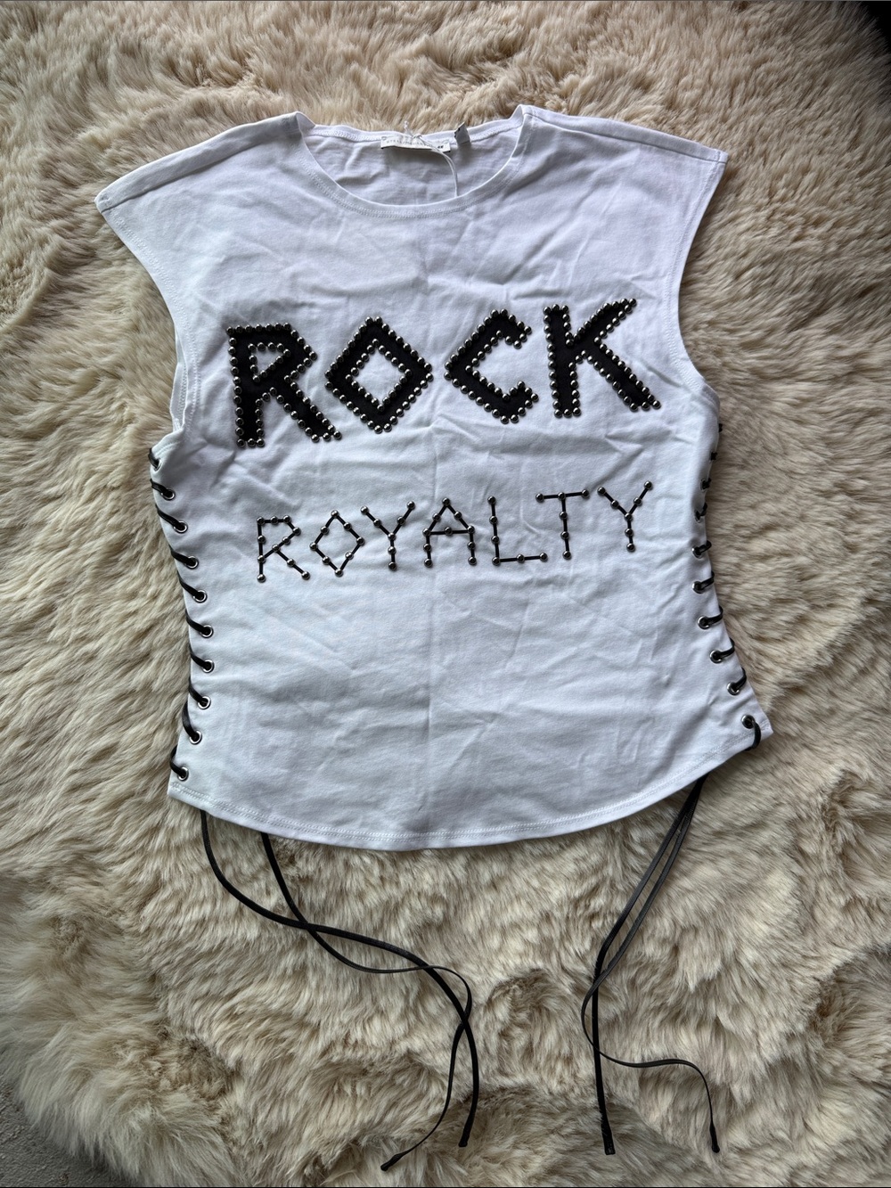 Royalty For Me White Studded 'ROCK ROYALTY' Lace-Up Tank